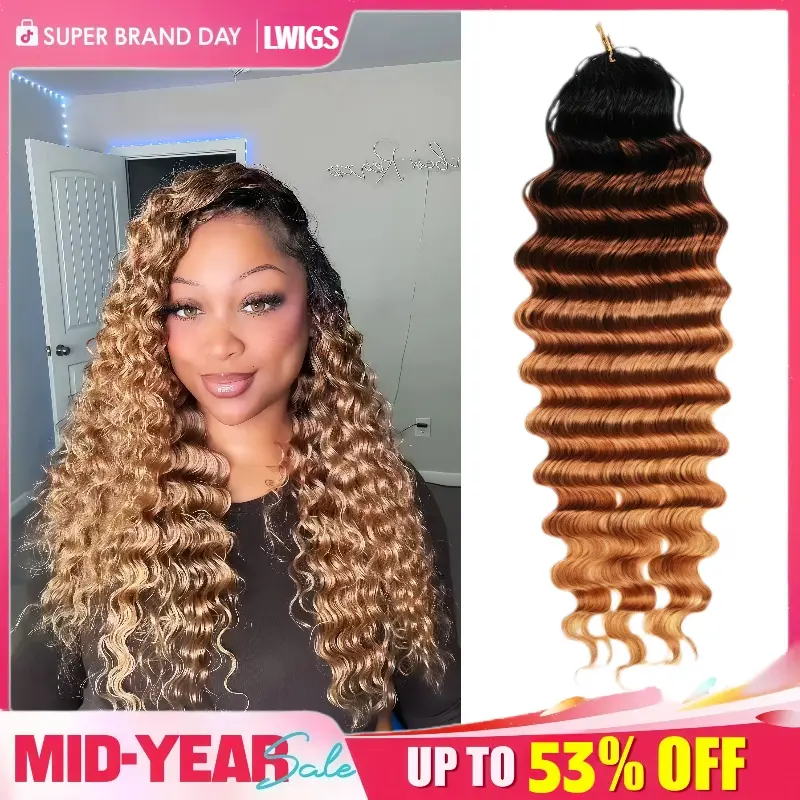 LWIGS Ombre & Mixed Colored Crochet Hair T#2/4/27 T#2/99J NA Extensions Pre-Separated Deep Wave Feather Crochet Human Hair Bundles #summervibes