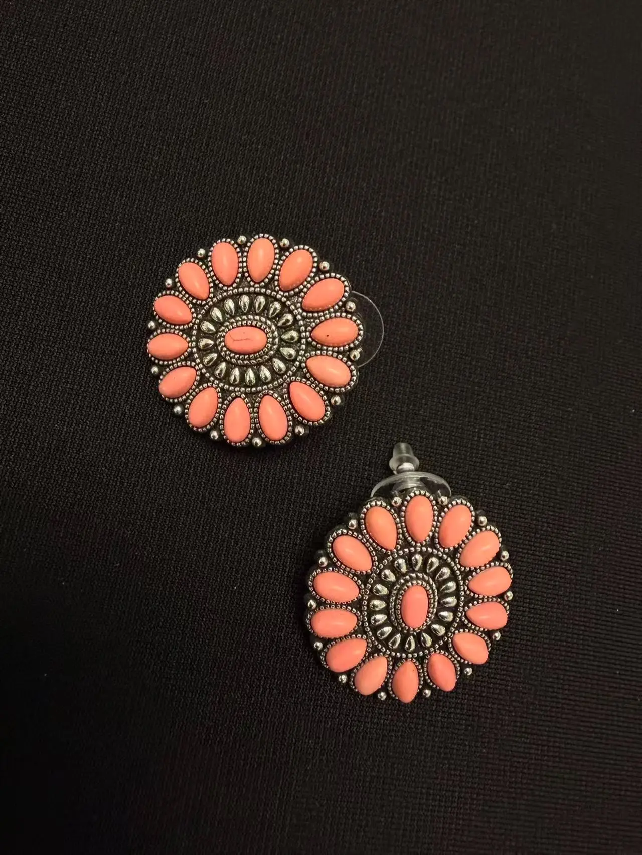 Coral Western Concho Stud Earrings