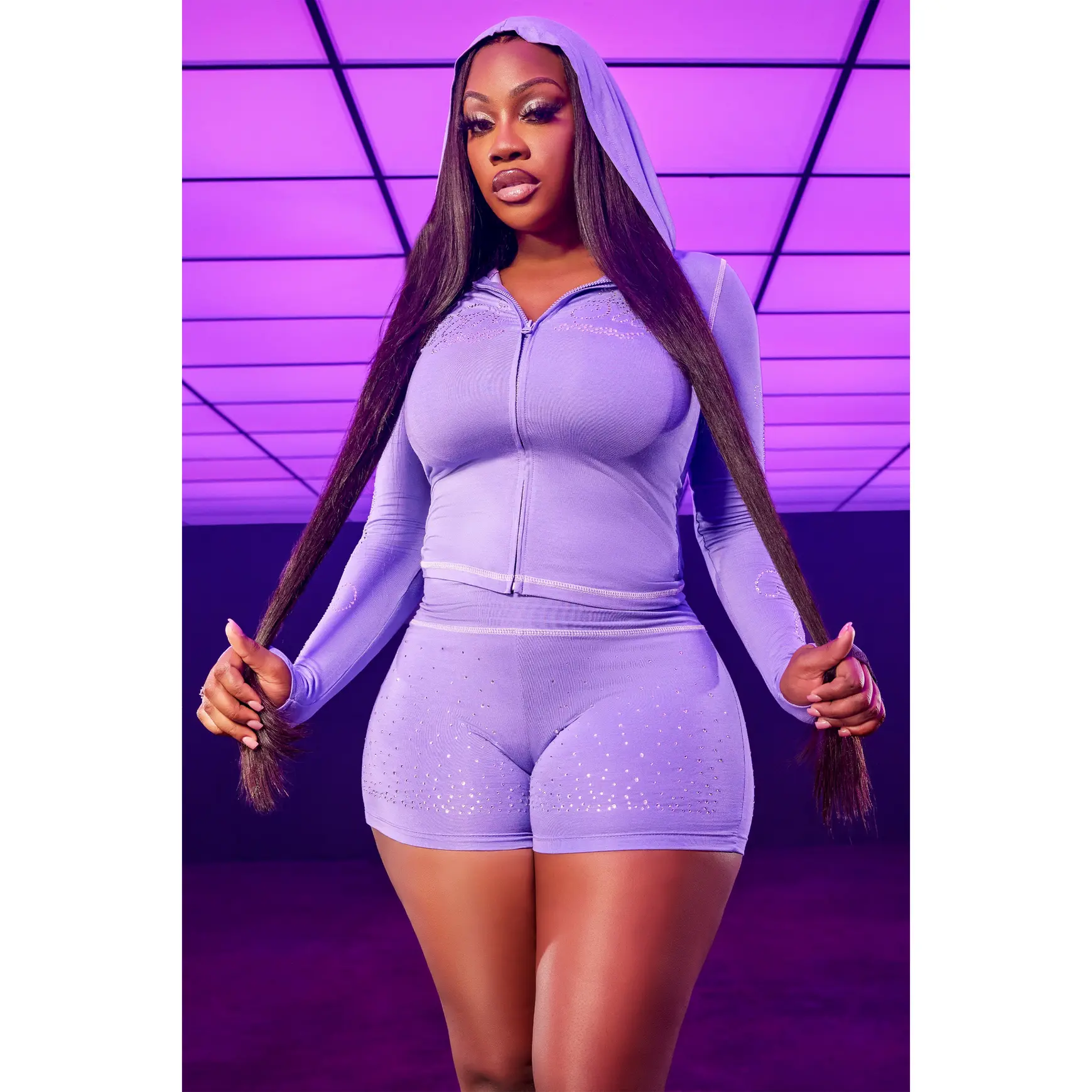 Joella Purple Rhinestone Short Set