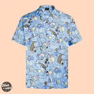 Squirtle Wartortle Blastoise Hawaiian Shirt With Water Type Pokemon - Summer Vacation Gift for men, him - Menswear, Collar, Fabric, Loose, Wood Button, Short Sleeve Soft Casual