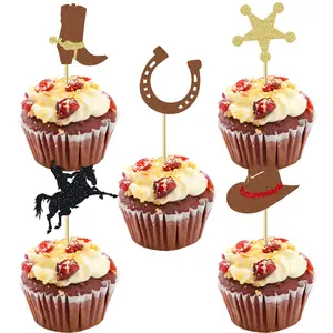 Western Cowboy Theme Cake Decorations, 10/15 Pieces Glittery Horse Boots Hats, Birthday Party Wedding Anniversary Bridal Shower Supplies, Topper