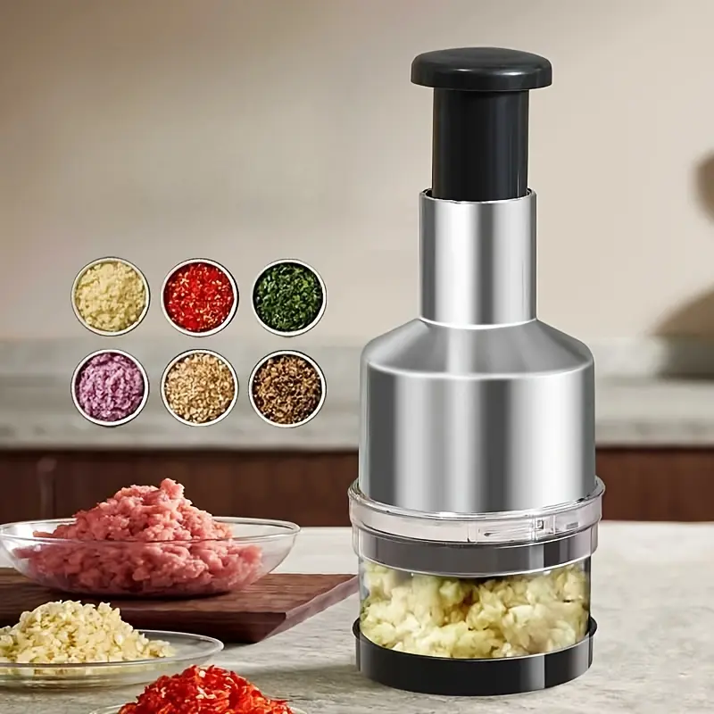 1 Plastic Coating Shredder | Stainless Steel Garlic-Pepper Shredder, Kitchen Aid for Shredding Meat and Vegetables, Easy to Clean, Rotary Food Chopper, Meat Shredding Machine