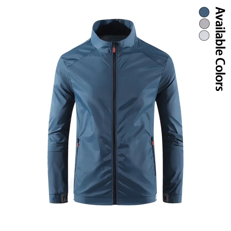 Men’s casual sports jacket with stand collar, zippered pockets, lightweight and windproof everyday outerwear