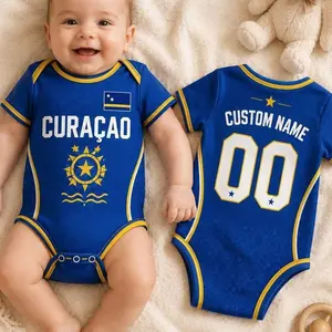 Curacao Baby Bodysuit, Personalized Soccer Onesie, Custom Name Number Baby Outfit, Newborn Fan Gift 1Y6 TWY