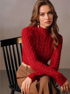 Elegant 3D Floral Lace Top for Women, High Neck Fall Winter Innerwear, Premium Look Long Sleeve Blouse, Perfect for Daily Wear