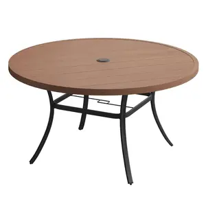 Vicllax 50" Outdoor Round Metal Dining Table with Umbrella Hole