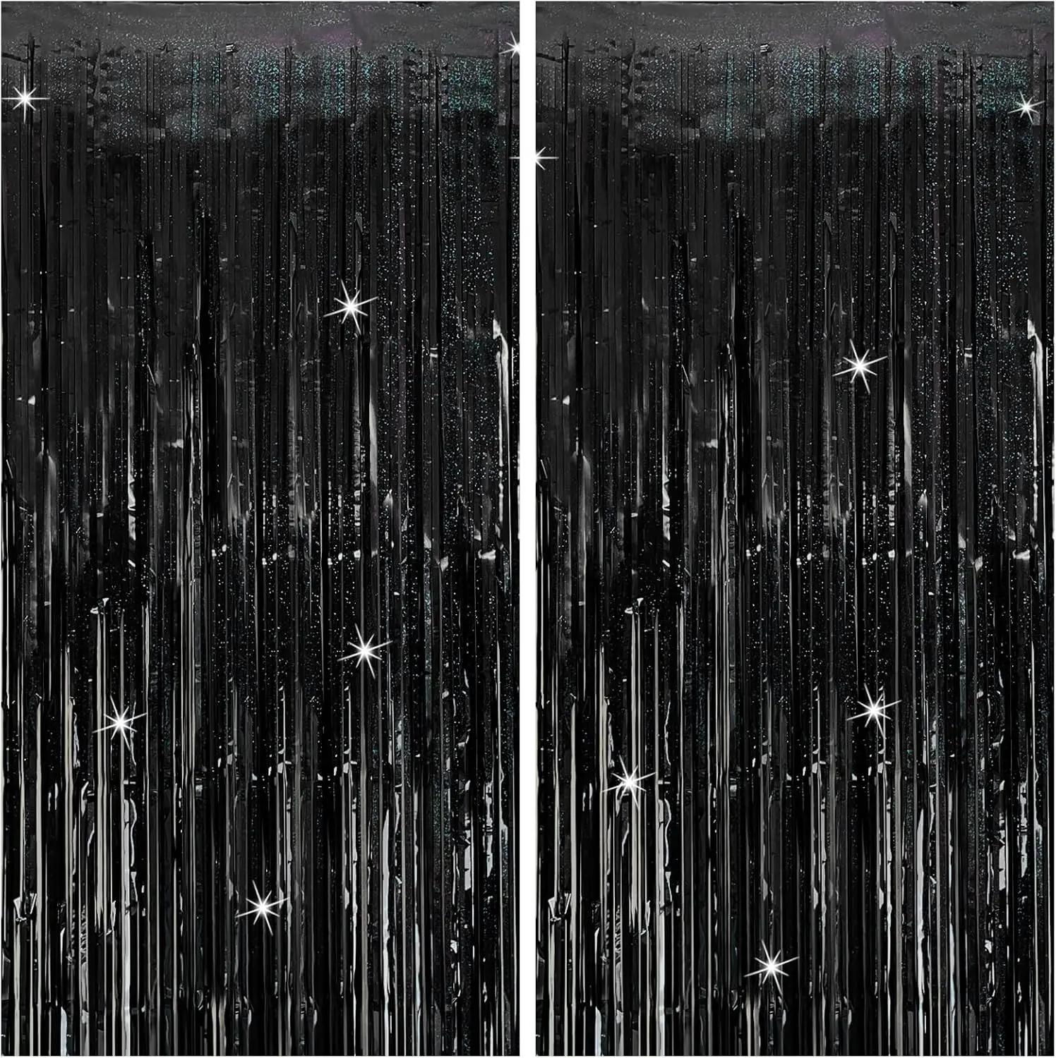 Curtain Backdrop Black Birthday & Wedding Decorations 2 Packs Glitter Foil Fringe Curtain Decor Streamers Photo Booth for Christmas & Halloween