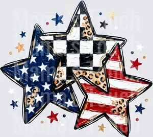 American Flag Stars with Leopard Print and Checkered Pattern