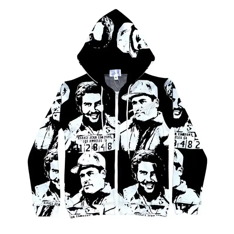 (New)Sport pants suit Gothic fashion figure pattern printing zipper hoodie set Y2K American retro men's casual hoodie Lightweight Compression Sportswear Sporty Style888