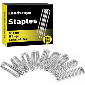240 Pack 6 Inch Landscape Staples, Garden Staples Galvanized Landscaping Fabric SOD Pins Heavy Duty 11 Gauge Yard Ground Stakes for Gardening  Cover, Turf, Lawn, Fence, Tent