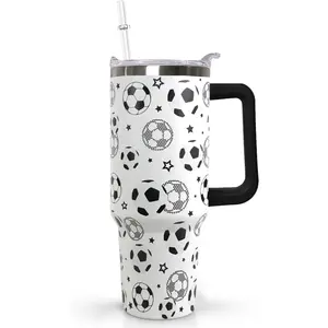Ceovfoi 40 oz Soccer Coffee Mug Cup Vacuum Insulated Travel Tumbler with Handle Lid and Straw,Soccer Coach Gifts,Football Accessories Stuff