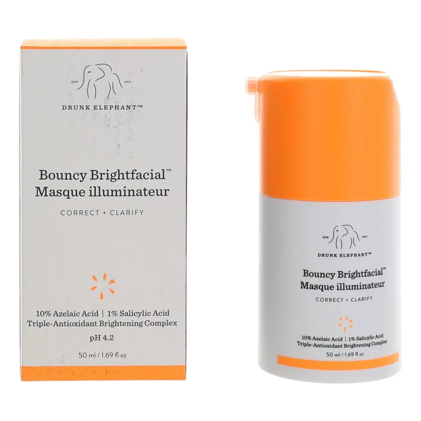 Drunk Elephant Bouncy Bright Brightening Facial Mask with Azelaic Acid, 1.69oz Skincare Treatment