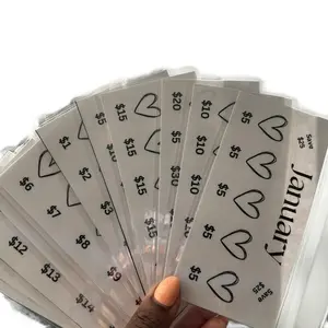 12 Months Savings Challenge Laminated Trackers A6 Size Set of 1 Year for Monthly Savings Goals with Heart-Themed Layout and Simple Monthly Layout for A6 Planners and Envelopes