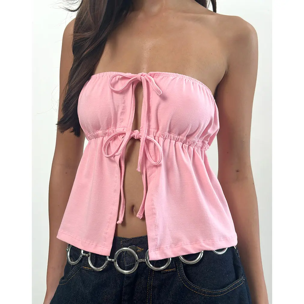 Ender Tie Bandeau Top in Rayon Ballet Pink