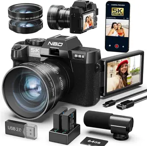NBD 5K 64MP Digital Cameras for Photography - 16X Zoom with Autofocus, WiFi & App Control, Anti-Shake, 180° Flip Screen, Includes 64GB TF Card, 52mm Wide Angle and Macro Lens
