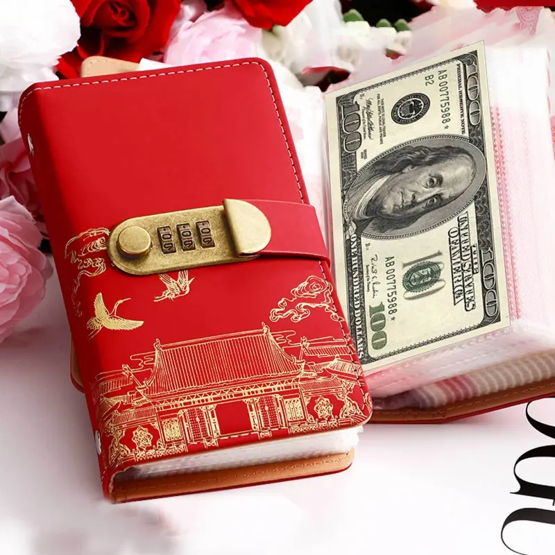 Large capacity 100-page 3-ring binder cash and photo storage book with password lock-heavy plastic cover, binding system suitable for money, stamps and photo albums-office use, financial record notebook, Savings Binder, Cash Stuffing Binder