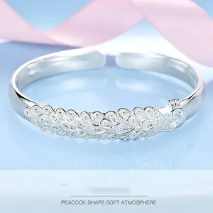 New 925 silver elegant Peacock opening screen bracelet Bangles for women fashion party wedding Accessories jewelry gift