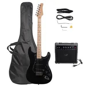 ST Stylish Electric Guitar for Beginners with Amp, Bag & Accessories - Black with Black Pickguard - Right Handed 6-String Basswood Body & Maple Neck