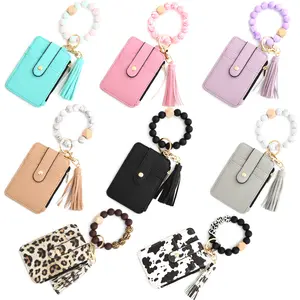 Silicone Bracelet Wristlet Wallet Credit Card Holder RFID,ID Window,Key Ring Tassel,Slim Wallet Women Keychain Purse
