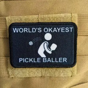 World's Okayest pickle ball player funny meme 2"x3" morale patch with hook and loop backing