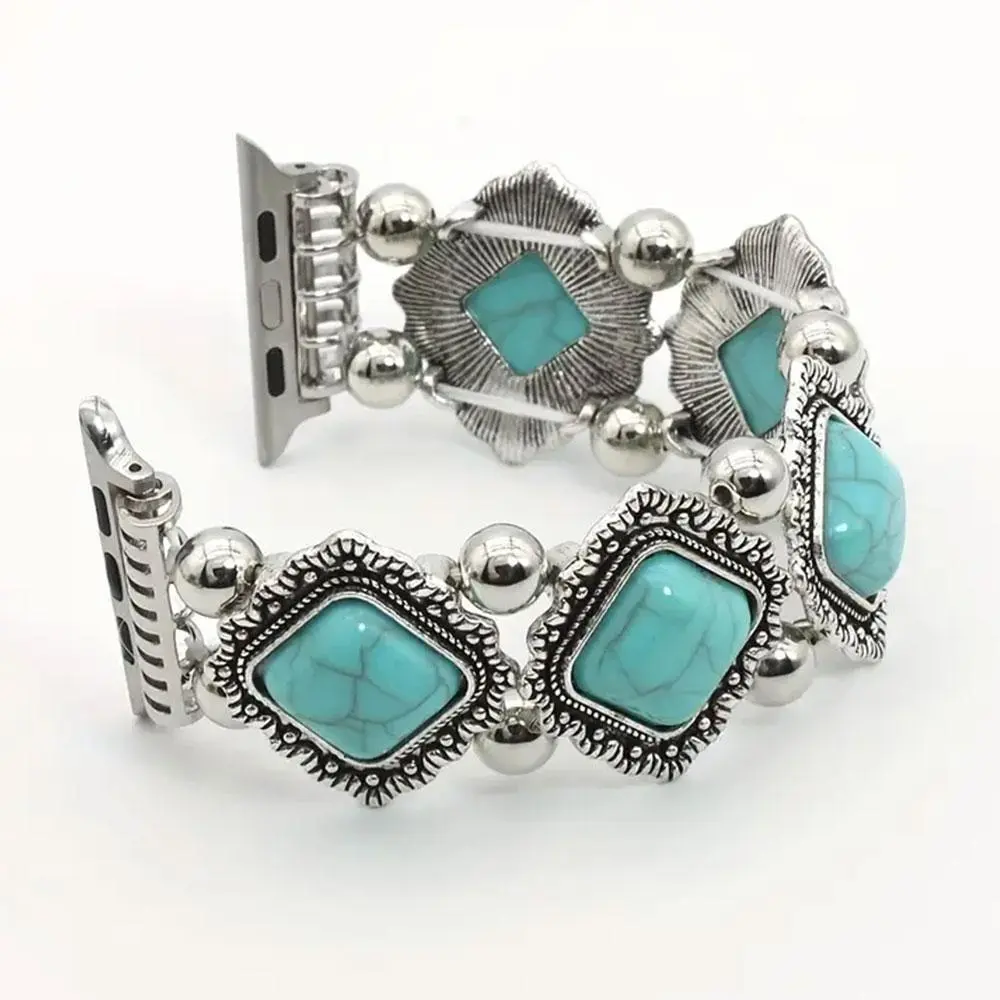 Vintage Turquoise Decor Chain Bracelet, Fashionable Wristband for Apple Watch, Watch Band Suitable for Both Women and Men, Compatible with iWatch Series 9/8/7/6/5/4/3/2/1/SE, Smart Watch Strap, Smartwatch Accessories