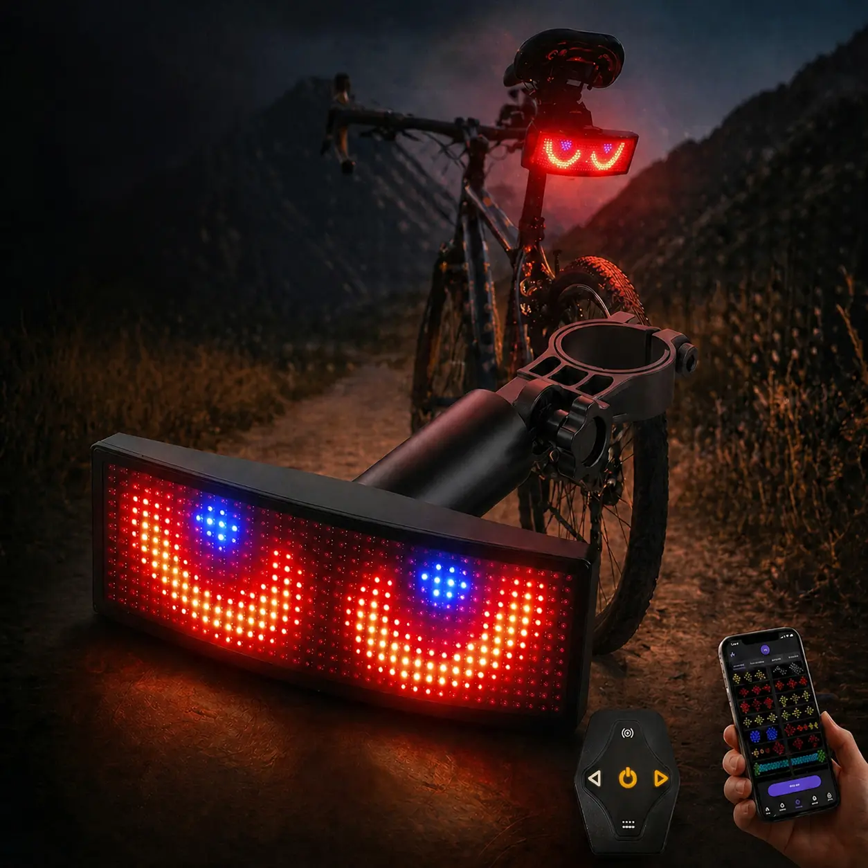 Devil Eyes Light for Bike and Scooter, LED Smart Bike Tail Light, Bike Turn Signals with Editable Text and Animation, Bike Lights for Night Riding, Electric Scooter Accessories,Father's Day gift