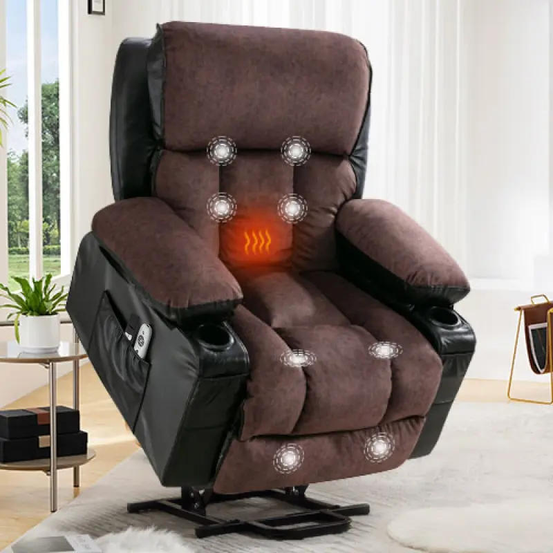 Power Lift Chair Electric Recliner for Elderly Heated Vibration Massage Soft Fabric Recliner Chair with 2 Remote Controls, USB Ports, Cup Holders & Side Pockets for Living Room,BLACK BROWN