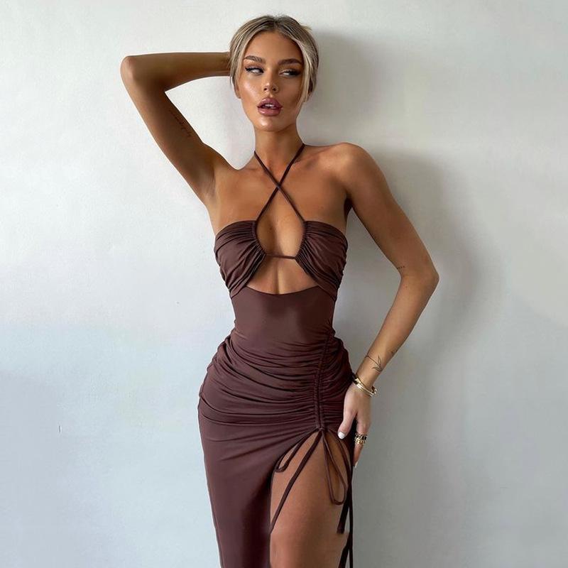Sexy Halterneck Lace-up Split Dress Summer Y2K Fashion Party Baech Long Dresses For Womens Clotjing Sexy Halterneck Lace-up Split Dress Summer Y2K Fashion Party Baech Long Dresses For Womens Clotjing