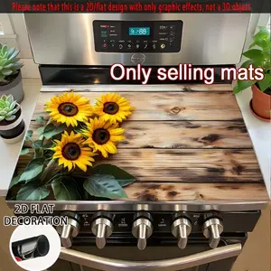 Sunflower Wood Grain Rubber Stove Protector, Heat Resistant, Non-Slip, Water Absorbent, Easy Clean, Oven Pad, Refrigerator Pad, Kitchen Counter Cover