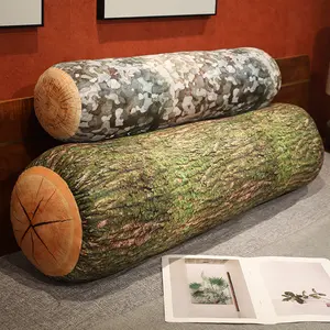 Decorative Round Throw Pillow, 3D Digital Print Wood Trunk Design, Cylinder Shape, Perfect for Home Sofa & Living Room Decoration