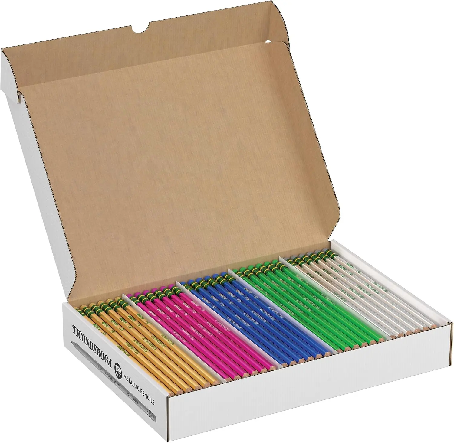 Ticonderoga Wooden Pencils - Pre-Sharpened, #2 HB Soft Lead, Metallic Colored, 150-Count Office Writing Supplies