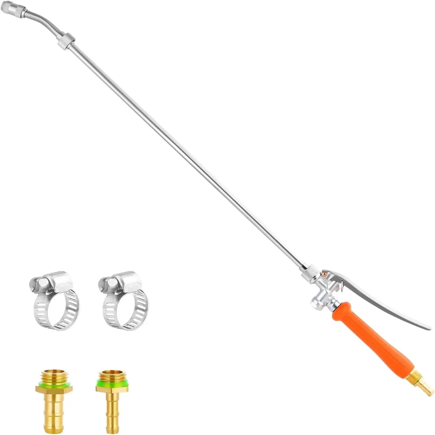 29In Metallic Sprayer Wand with Brass Adapter - Spray Nozzle, Adjustable Rotating Tip, Dual Hose Fit for 1/4"-3/8" Lines, Single Set for All-Season Gardening Watering Tasks, Corrosion-Resistant Home Supply, Brass Barbs