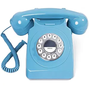 Retro Style Landline Phone, Push Button Rotary Look, Large Button Vintage Corded Phone, Power Outage Safe, Redial Button, Old Classic Retro Phone (Retro Blue)