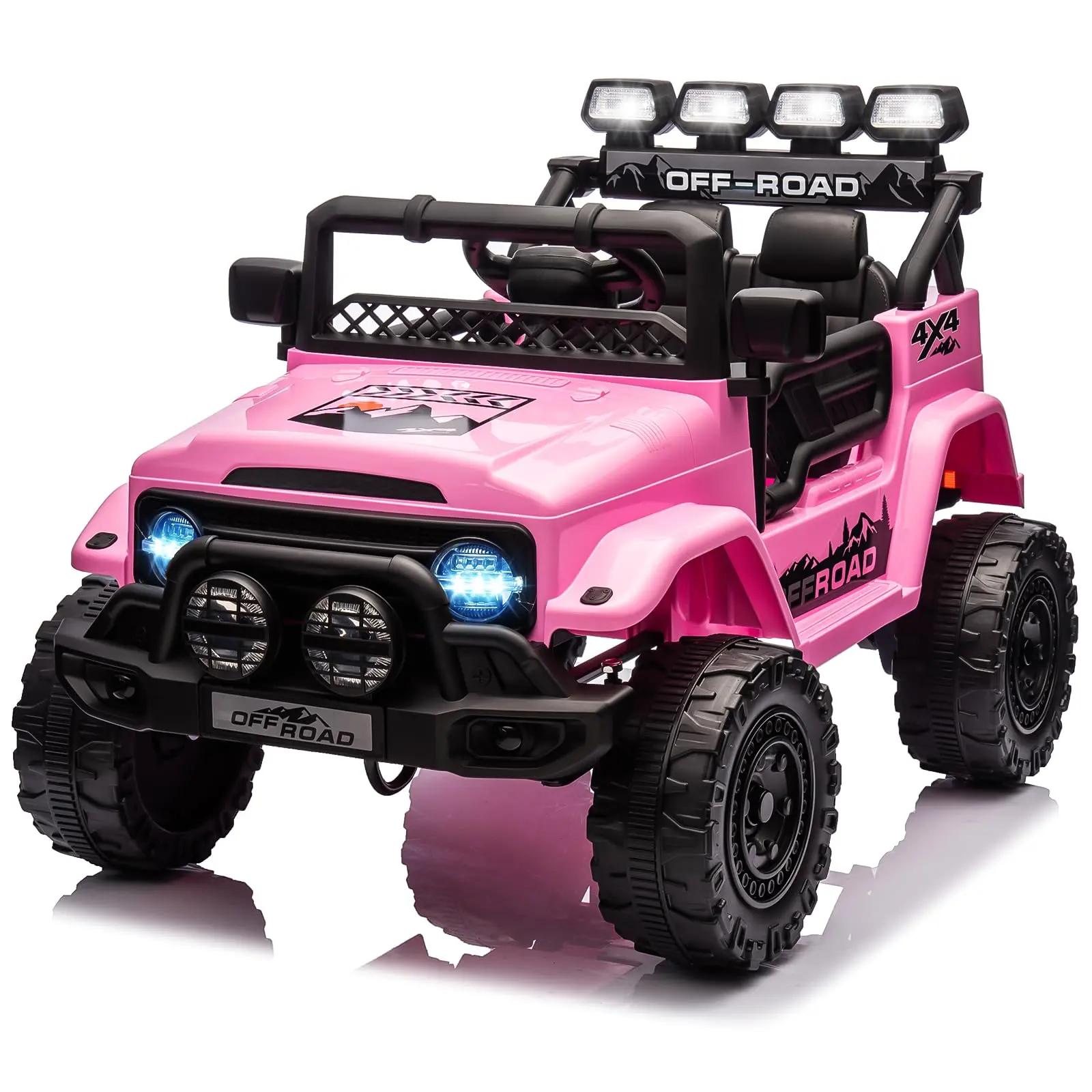 Pink Ride On Truck Car 12V, Electric Vehicle w/Remote Control,3 Speeds,LED Lights,Music,Spring Suspension,Ride on Car for Kids