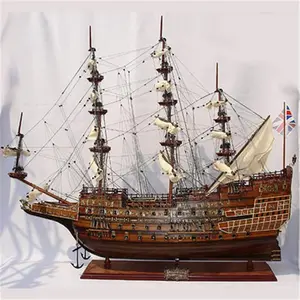 212 MAIN Sovereign of the Seas Handcrafted Artistic Model Boat - Walnut Exotic Woods Figurine with Metal Accents, Indoor Decor Display Art, Room Accessories for Tropical Home Decor