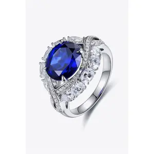 5 Carat Lab-Grown Sapphire Platinum-Plated Ring
