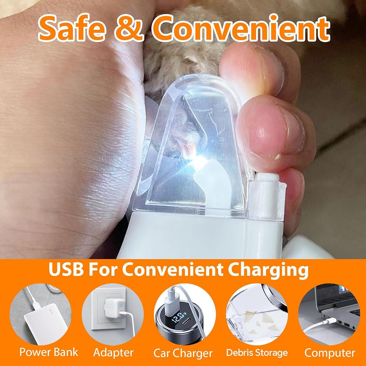 2-in-1 Pet Nail Clipper & Grinder with Dual LED Lights, Ultra-Quiet USB-C Rechargeable Nail Trimmer for Dogs Cats of All Sizes with Nail Catcher