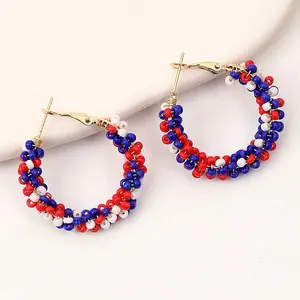 Flag Day Beaded Hoop Earrings