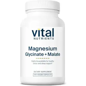 Magnesium Glycinate + Malate 120mg Vegan Magnesium Supplement for Women and Men Muscle Heart and Bone Support Promotes Relaxation Gluten Dairy and Soy Free High Potency Formula Made in USA