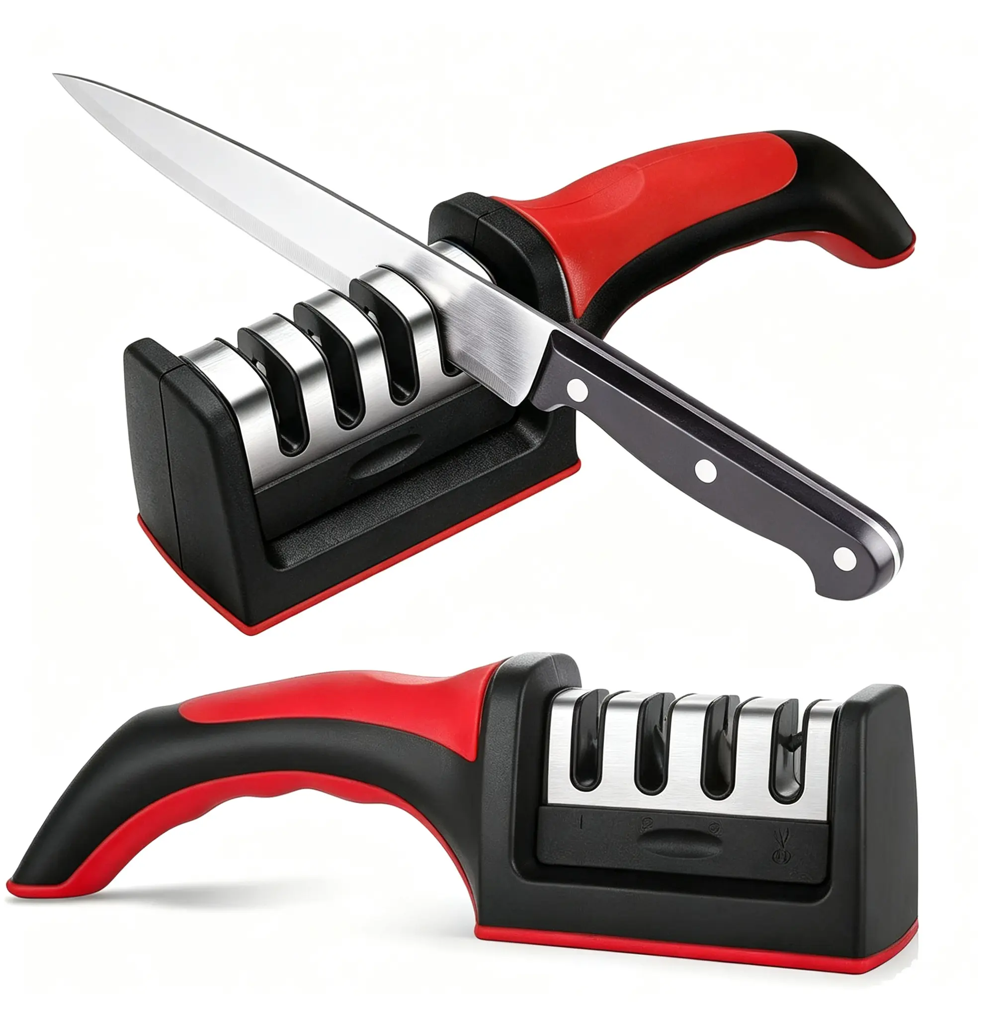 4-Slot Precision Kitchen Knife Sharpener, Professional 4-Stage Ergonomic Sharpening Tool with Anti-Slip Grip – Durable Knife Repair & Restoration Polisher for Stainless Steel, Plastic, Ceramic and Rubber Knives, Ideal Household Kitchen Accessory electric