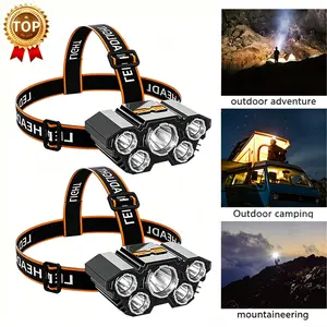 Two portable 5 LED 18000lumens adjustable headlamps, flashlights that can be charged via USB, with waterproof function, adjustable headlamp design, suitable for outdoor camping, hiking, night fishing, and car maintenance work Led Strip