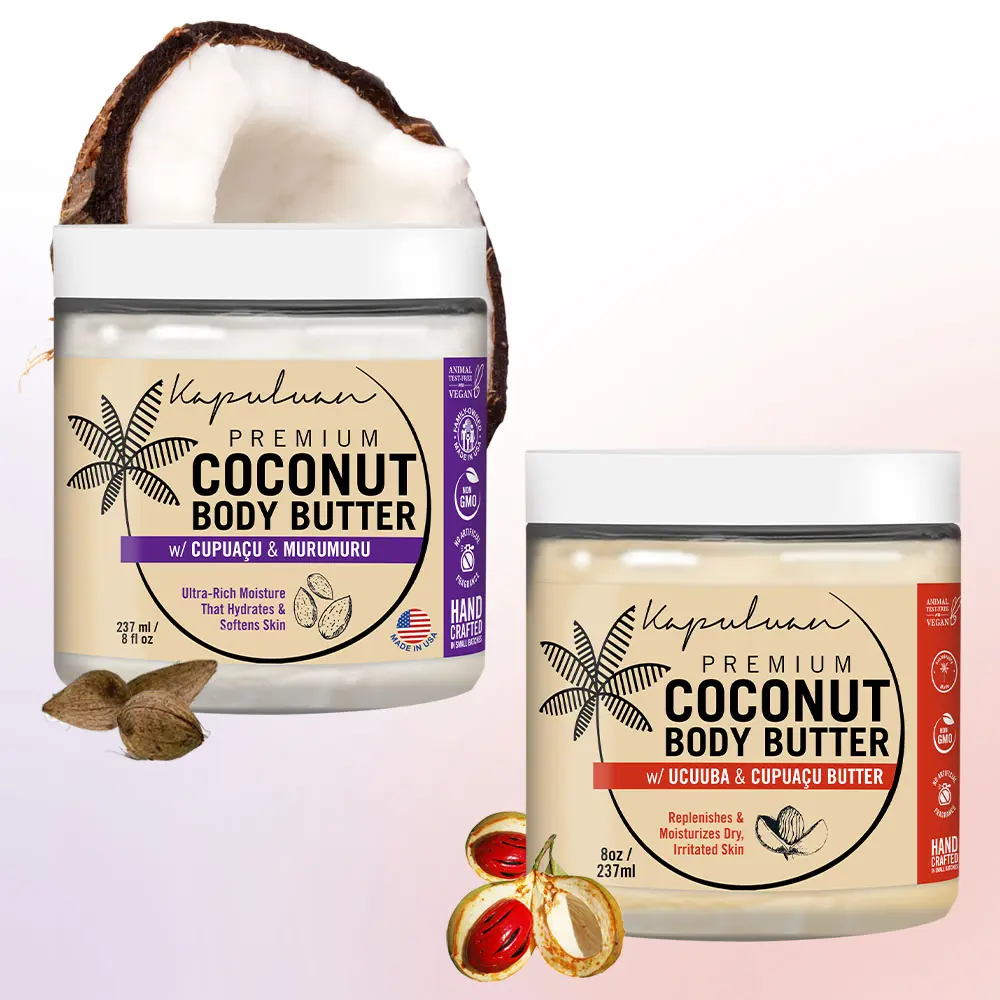 Kapuluan Coconut Body Butter Collection: Cupuacu & Murumuru for Hydrated Glow + Ucuuba & Cupuacu for Soft Skin, 8oz Body Care Lotions