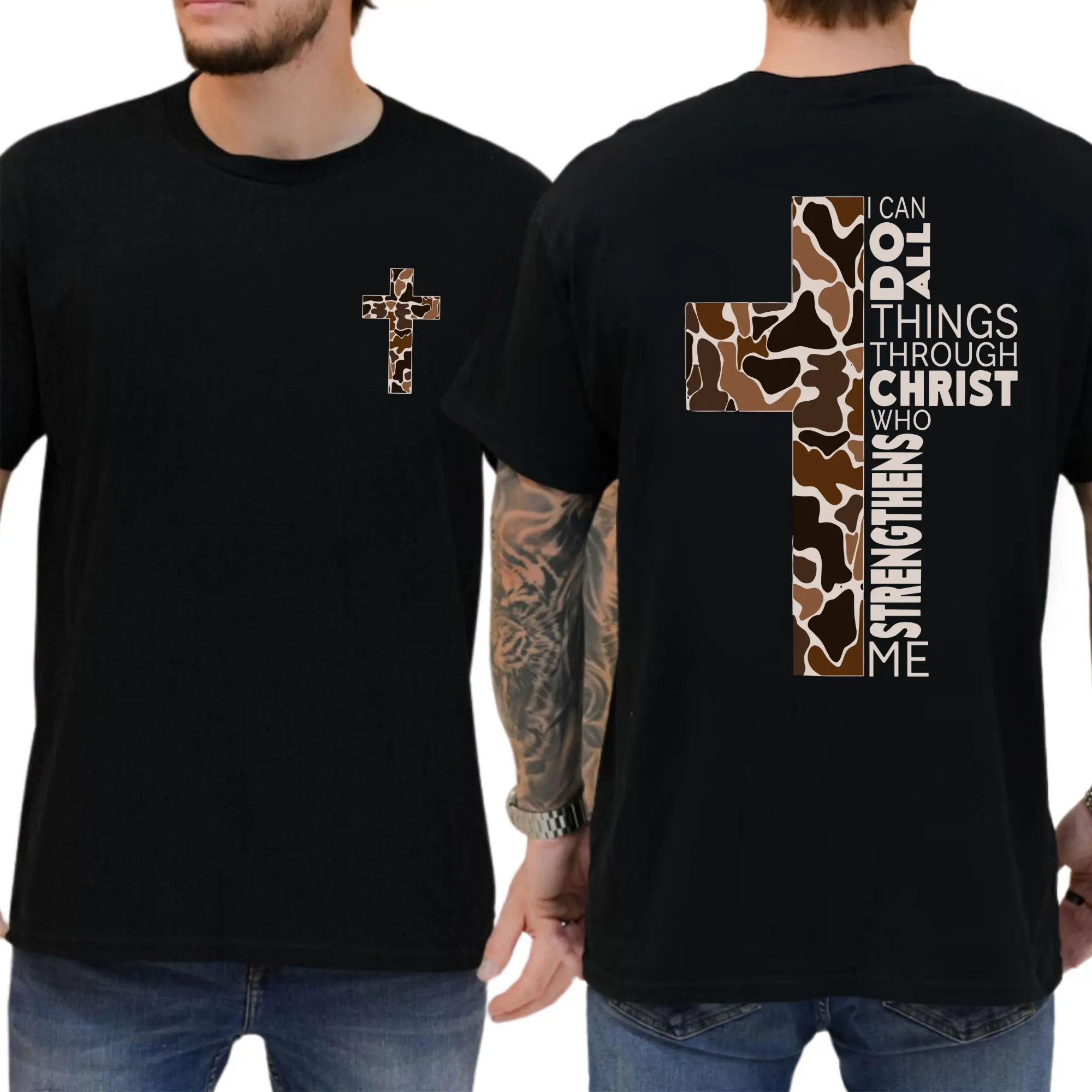 LWG-Christian T-Shirt – Camo Cross Design with Philippians 4:13