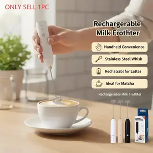 Electric Milk Frother, Handheld Electric Foam Maker, Stainless Steel Whisk Blender, Rechargeable for Coffee, Matcha, Latte, Cappuccino