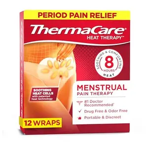 ThermaCare Period Cramp Relief Heat Wraps – 8 Hour Drug-Free Pain Relief (12 Count)