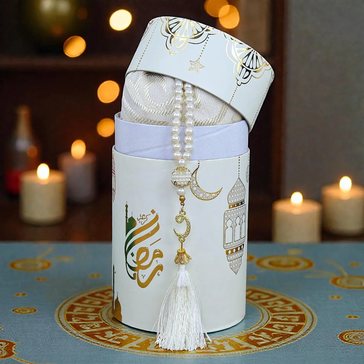 Portable Muslim Prayer Rug Set and Pearl Tasbeeh Muslim Prayer Rug, Tasbeeh Ramadan Eid Gift Box | Sajjadah Misbaha Ramadan Kareem Gift Set | Islamic Eid Gift Box | Prayer Mat Misbaha Set for Ramazan | Eid Favor Wooden  Pocket Ornament tiktokshopspringglo