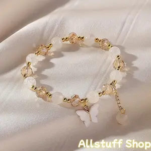 A Y2K Style Vibrant Beaded Bracelet with a Butterfly Elastic Band, Suitable for a Fresh And Youthful Look. The Butterfly'S Position Is Random, Making It a Perfect Birthday, Holiday, Or Valentine'S Day Gift