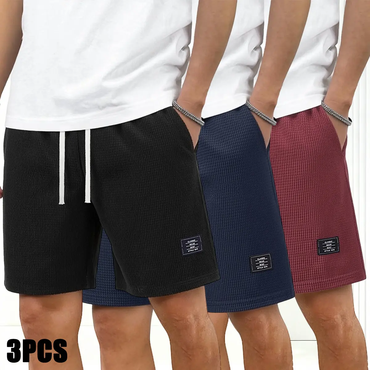 3-pack men’s summer corduroy shorts with elastic waistband and drawstring waist; stylish suitable for beach, vacation, sports, casual wear; solid-color Beige Tropical the short men's jorts all day comfort day to night