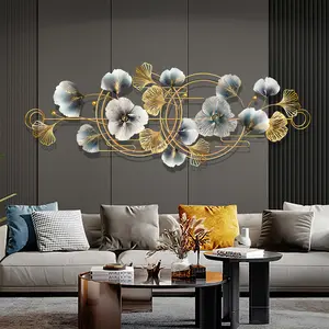3D Metal Art Wall Decor, 50x17inch Large Ginkgo Leaf Wall Art Decor, Removable Metal Wall Art decor, Golden Wall-Mounted Home Decor for Bedroom Office Study Dining Room Wall Sculpture