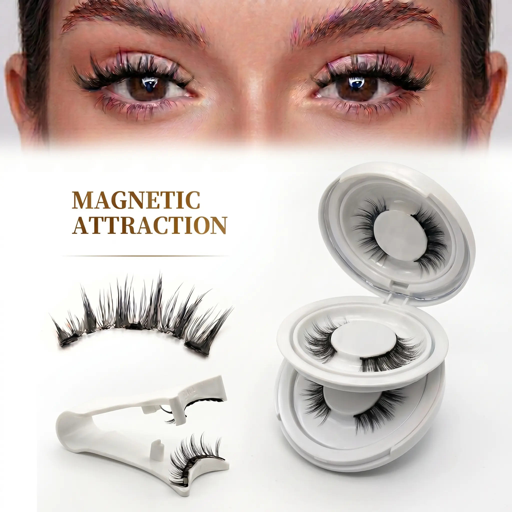 Compact Magnetic Eyelashes Kit, 2 Pairs Reusable Lash Clusters with Applicator, No Glue Needed, Natural Look, Easy to Wear & Remove, Eyelash Extensions Tool for Daily Cosmetic Makeup, Eyelashes Extensions